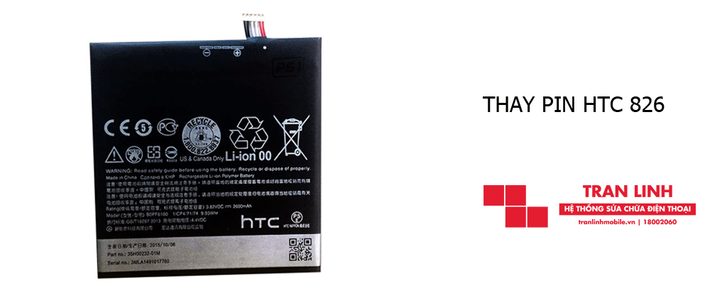 Thay pin HTC 826​ chất lượng chính hãng tại Hải Phòng